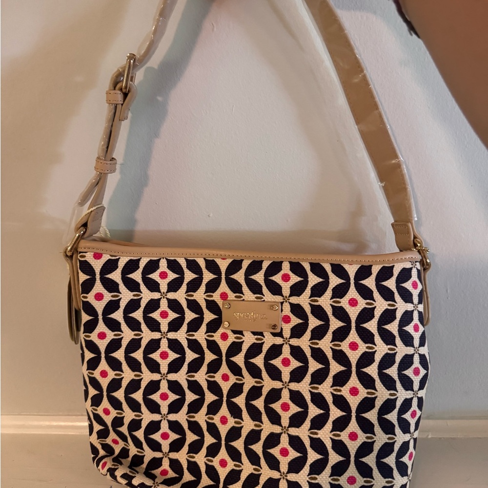 Spartina 449 Blue and Pink Shoulder Bag with Geometric Flair